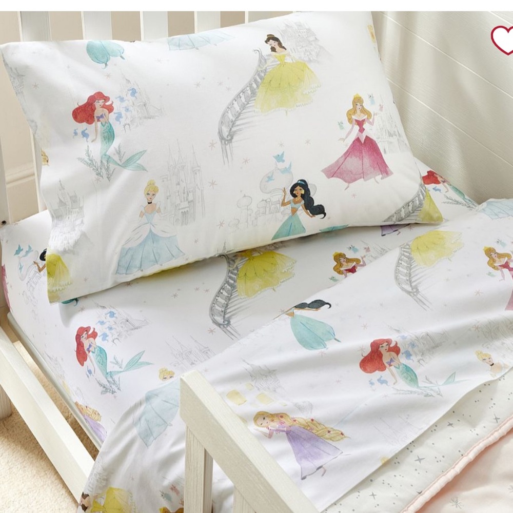 Pottery Barn Kids White Disney Princess Sheet Set with Pastel Accents